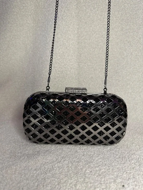 Black Rhinestone and Gunmetal hard clutch - Picture 7 of 8